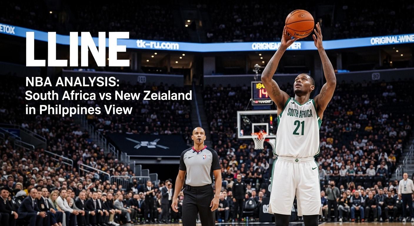 Basketball court with South Africa and New Zealand flags and cheering Philippine fans