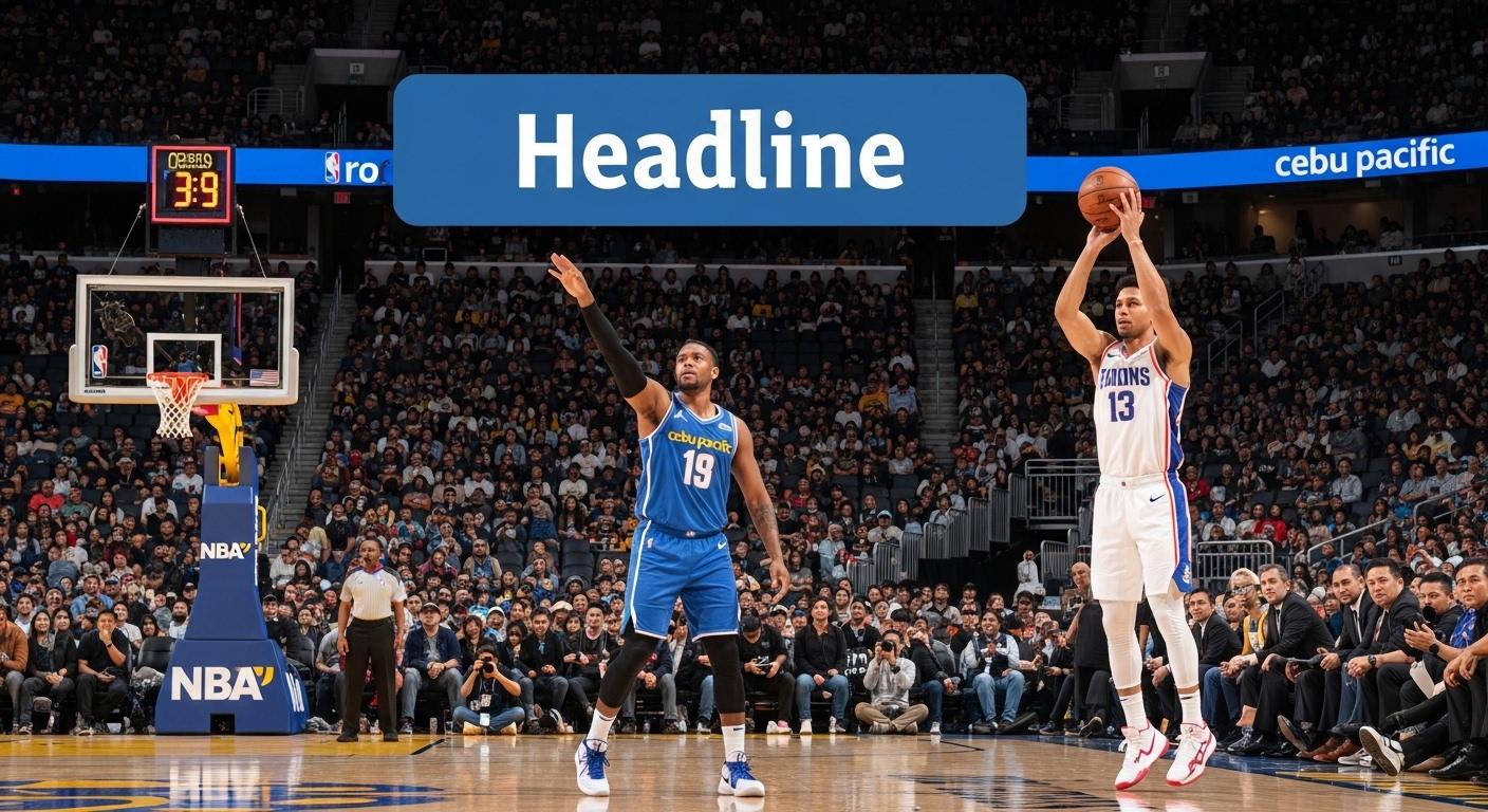 Editorial illustration of Cebu Pacific plane and NBA fans in the Philippines.