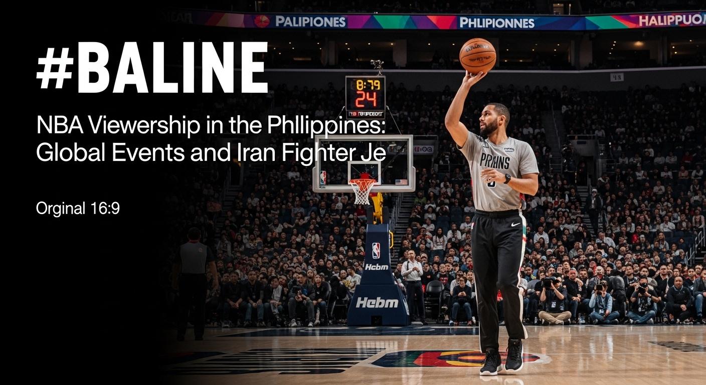 Editorial collage of a Philippine basketball court with global news imagery and Iran fighter jets theme