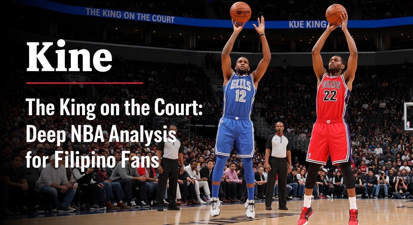 Editorial illustration of a veteran NBA star nicknamed 'King' on the court with a Philippine crowd in the background.