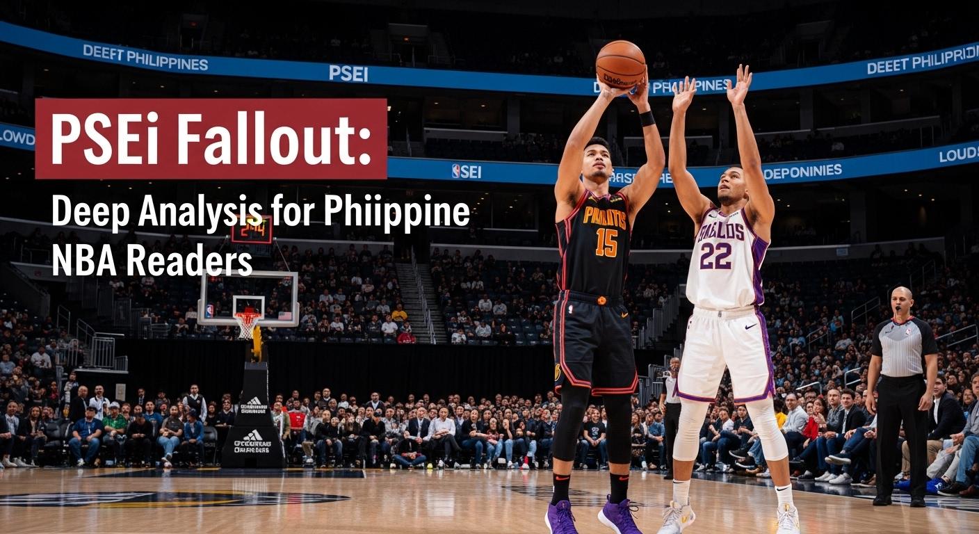 Basketball court overlaid with stock market charts and the Philippine flag colors.
