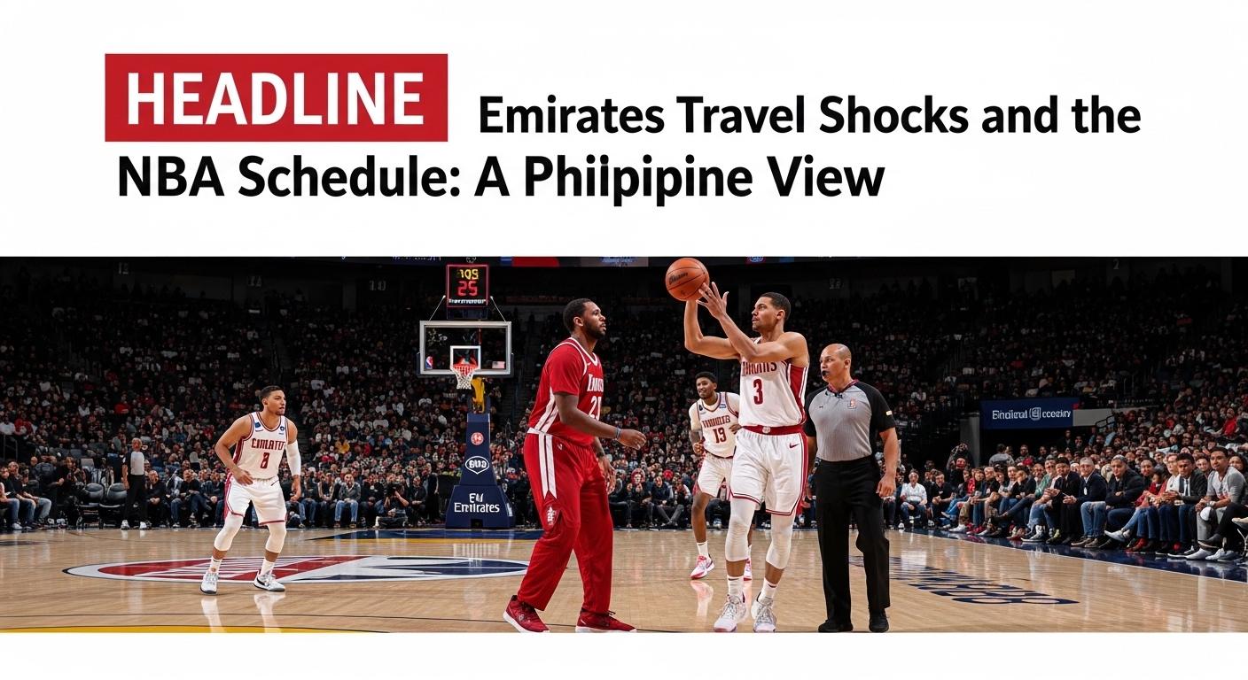 Emirates aircraft at Dubai airport with basketball court silhouette representing NBA travel