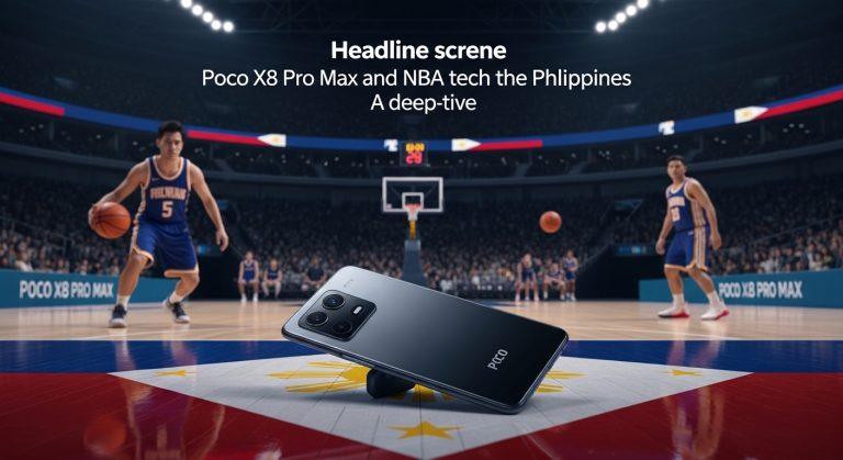 Poco X8 Pro Max on a basketball court with Philippine flag elements and editorial lighting